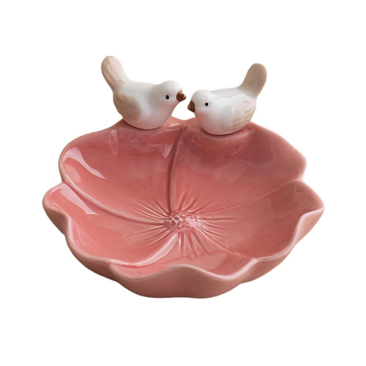 Lotus Leaf Bird Ceramic Jewelry Dish, Ring Tray for Women (Red)