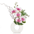 Briful 16.1" Orchid Artificial Flowers in Black Ceramic Vase, White