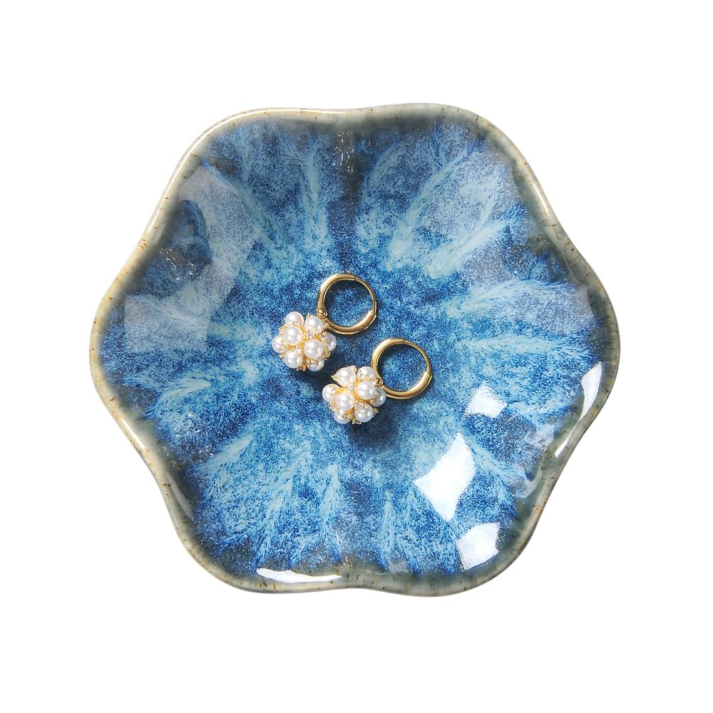 JAMEND CLXP Lotus Leaf Shape Decorative Ring Tray, Small Key Bowl, Ceramic Trinket Tray Jewelry Dish Organizing Necklace Earrings, Home Decoration for Mom Best Friend Sister, Pink.