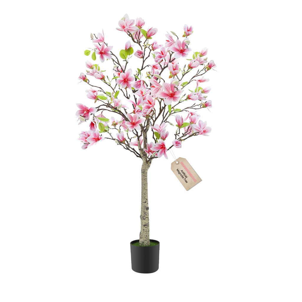 4FT Faux Magnolia Tree in Black Pot, White Artificial Plant for Home, Room