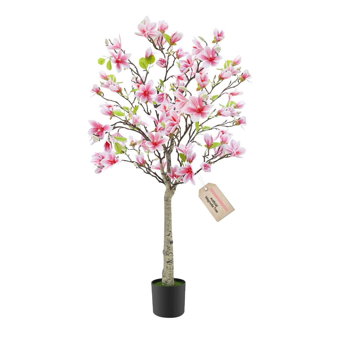 4FT Faux Magnolia Tree in Black Pot, White Artificial Plant for Home, Room