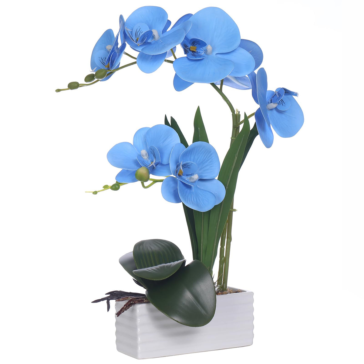 Artificial Real Touch Orchid Flowers with White Ceramic Vase, Orange