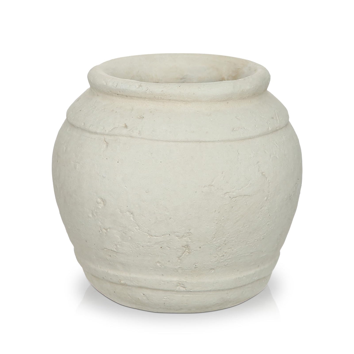 Briful Rustic Vintage Ceramic Pottery Vase, 6.1'' Farmhouse Table Decor with Distressed Texture, Wide Mouth Decorative Jar Vases for Home Decor, Shelf & Entryway, Cream White