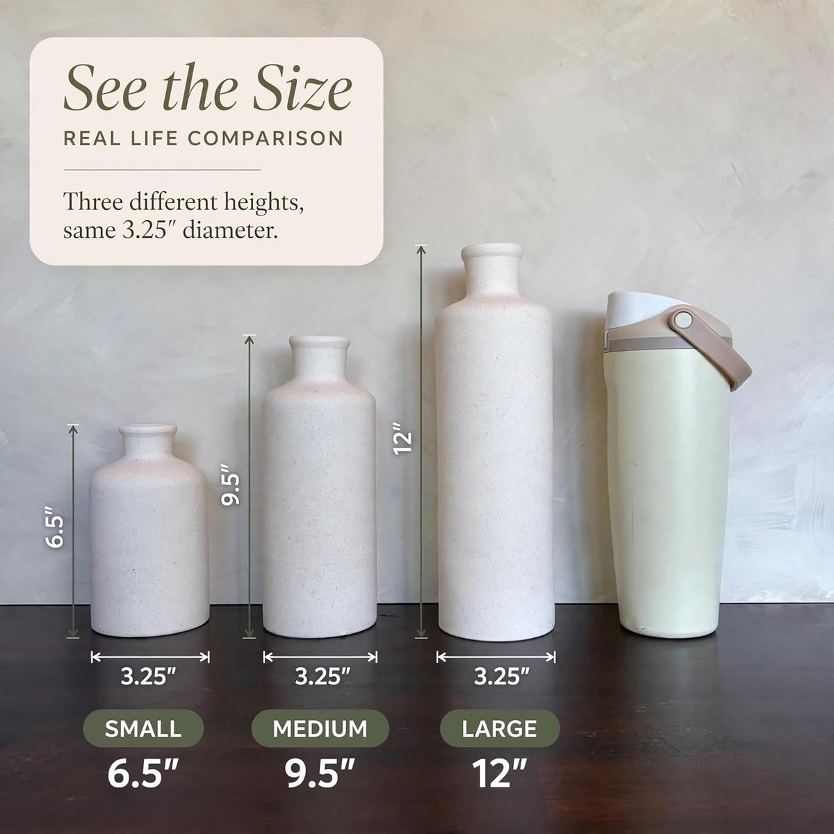 Tall Off-White Ceramic Vase Set of 3- Modern Farmhouse Decor Vases for Living Room, Coffee Table & Shelf Styling - Minimalist Neutral Decorative Flower Vases, Elegant Home Accent Gift