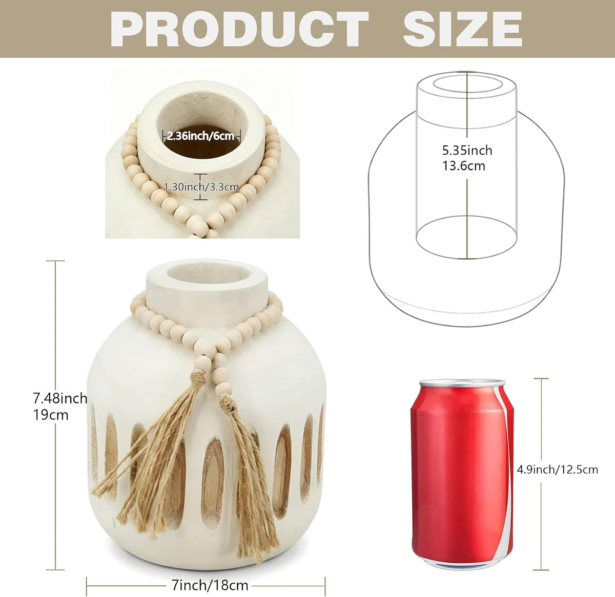 Handmade Wooden Vase with Decorative Beads and Tassels