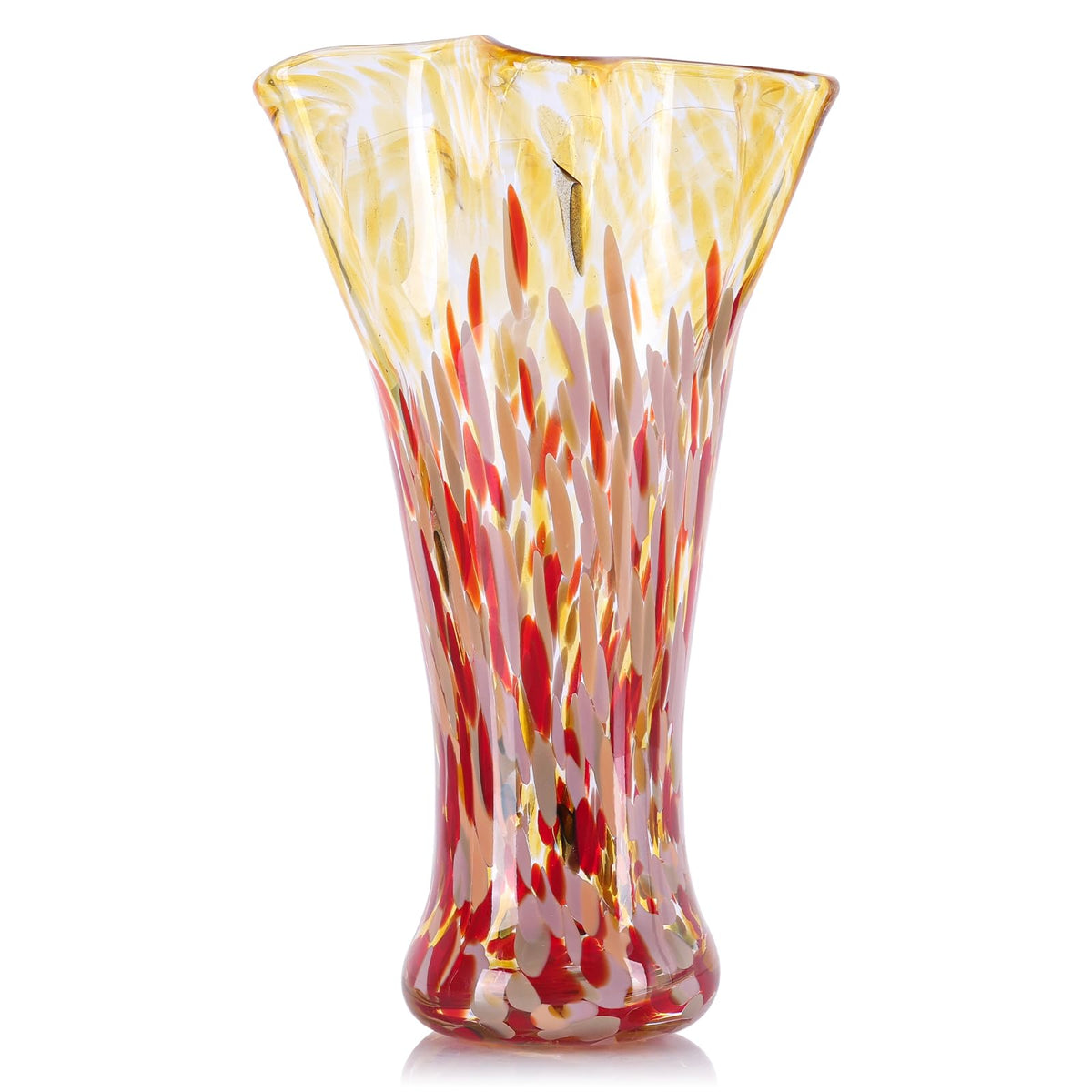 LCCCK 9.0" H Teal Glass Vases for Flower, Unique Hand Blown Glass Vase