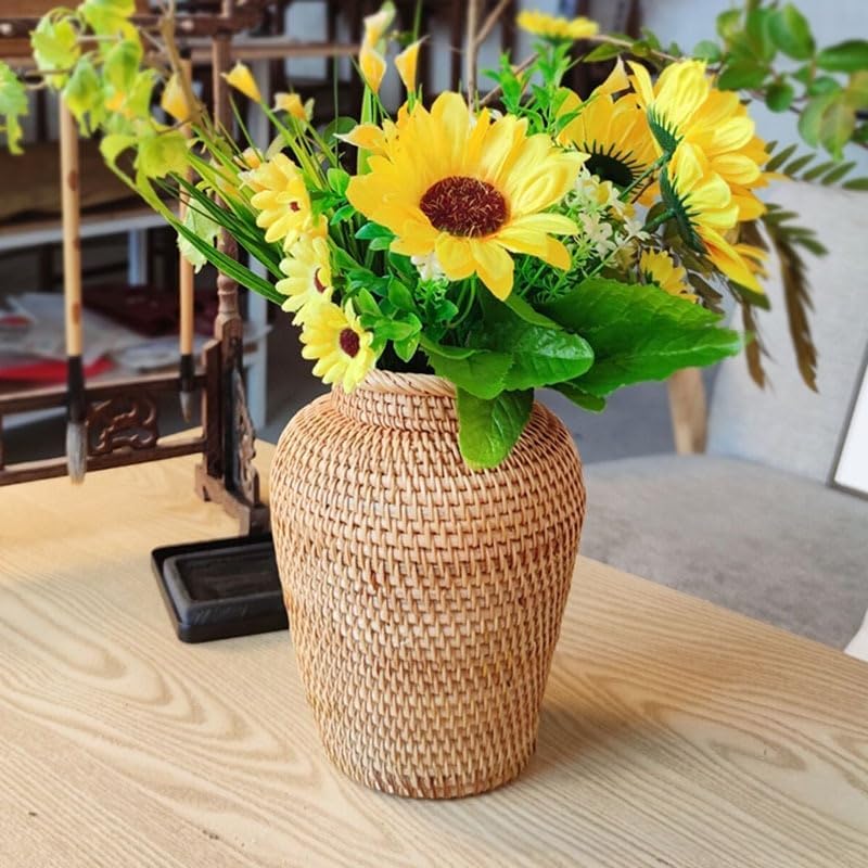 Small Rattan Vase, 7.9" High Hand Woven Wicker Flower Vase for Home Decor