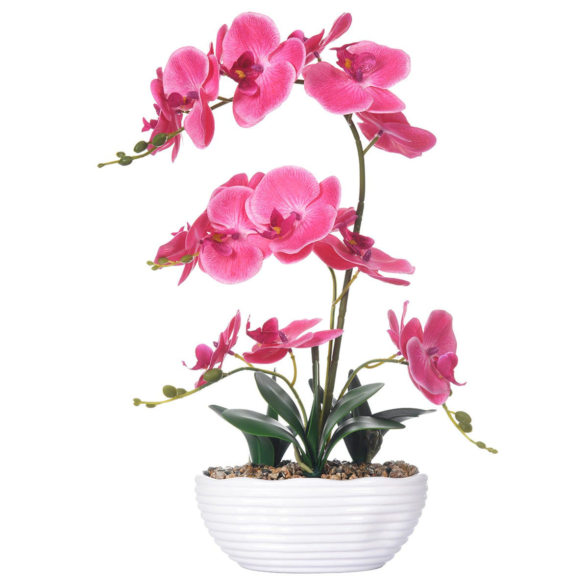 Large Silk Orchid in Wave Pot 19" Phalaenopsis Centerpiece for Table, White