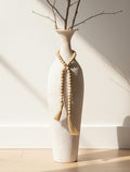 Sziqiqi Metal Tall Floor Vase, Large Boho Vase with Bead for Pampas Grass