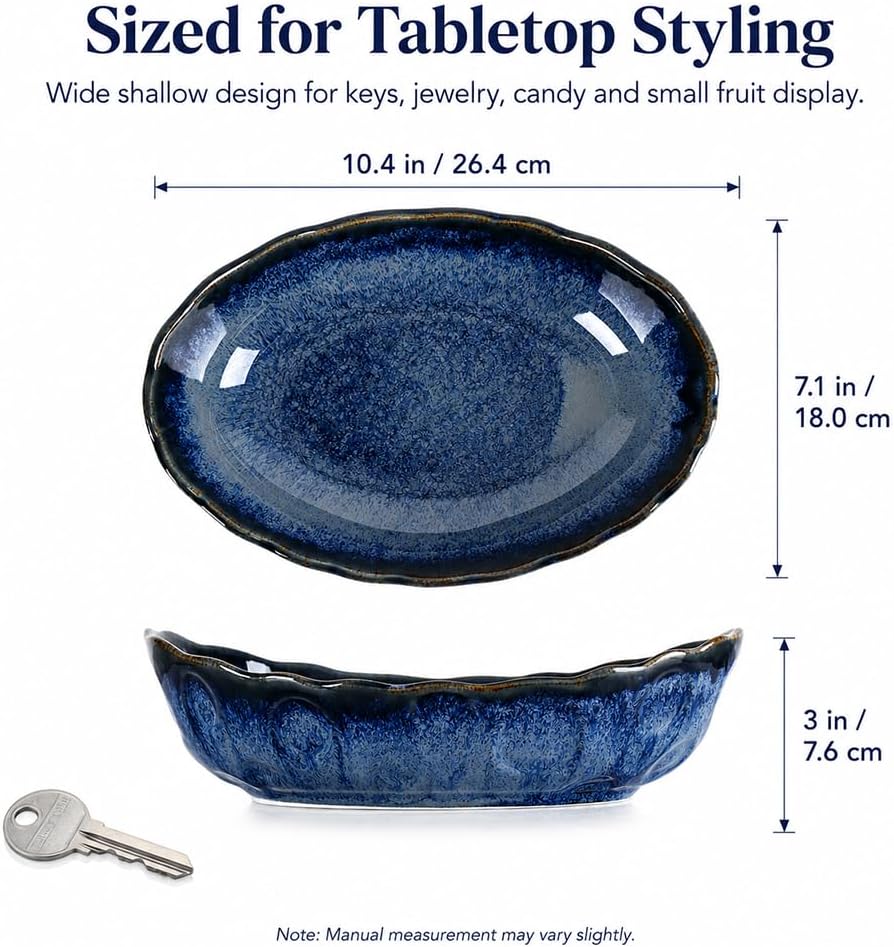 Blue Decorative Bowl, Blue Ceramic Bowl, Glaze Pottery Decor