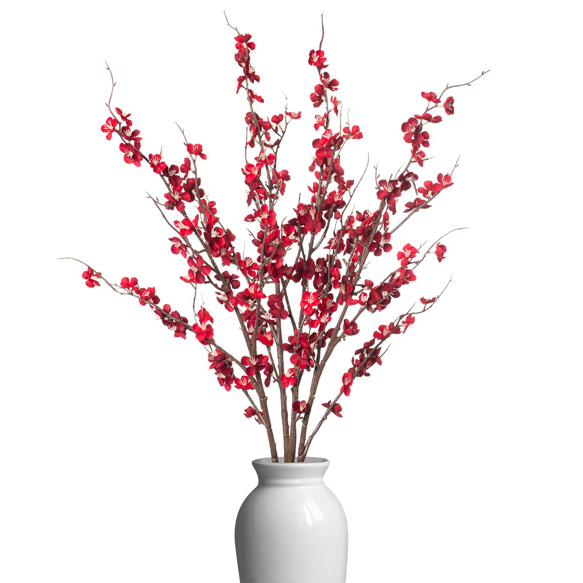 Ammyoo 4Pcs Cherry Blossom Branches Artificial Flowers for Spring Summer Indoor Decoration,Faux Long Stem Artificial Flowers for Wedding Home Office Bedroom Party Table Centerpieces Decor(White)