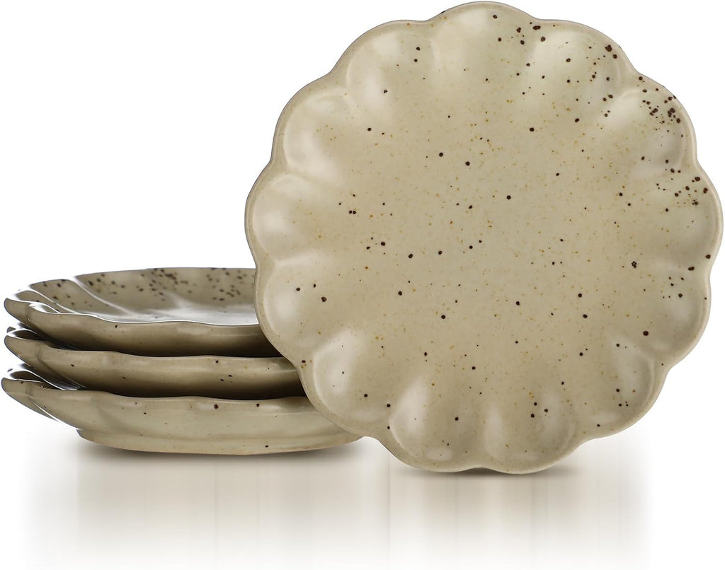 4 Pcs Ceramic Cup Coasters, Scalloped 4.5" Speckled