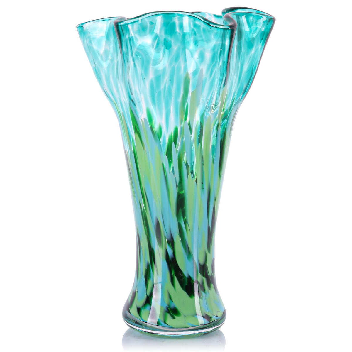 LCCCK 9.0" H Teal Glass Vases for Flower, Unique Hand Blown Glass Vase