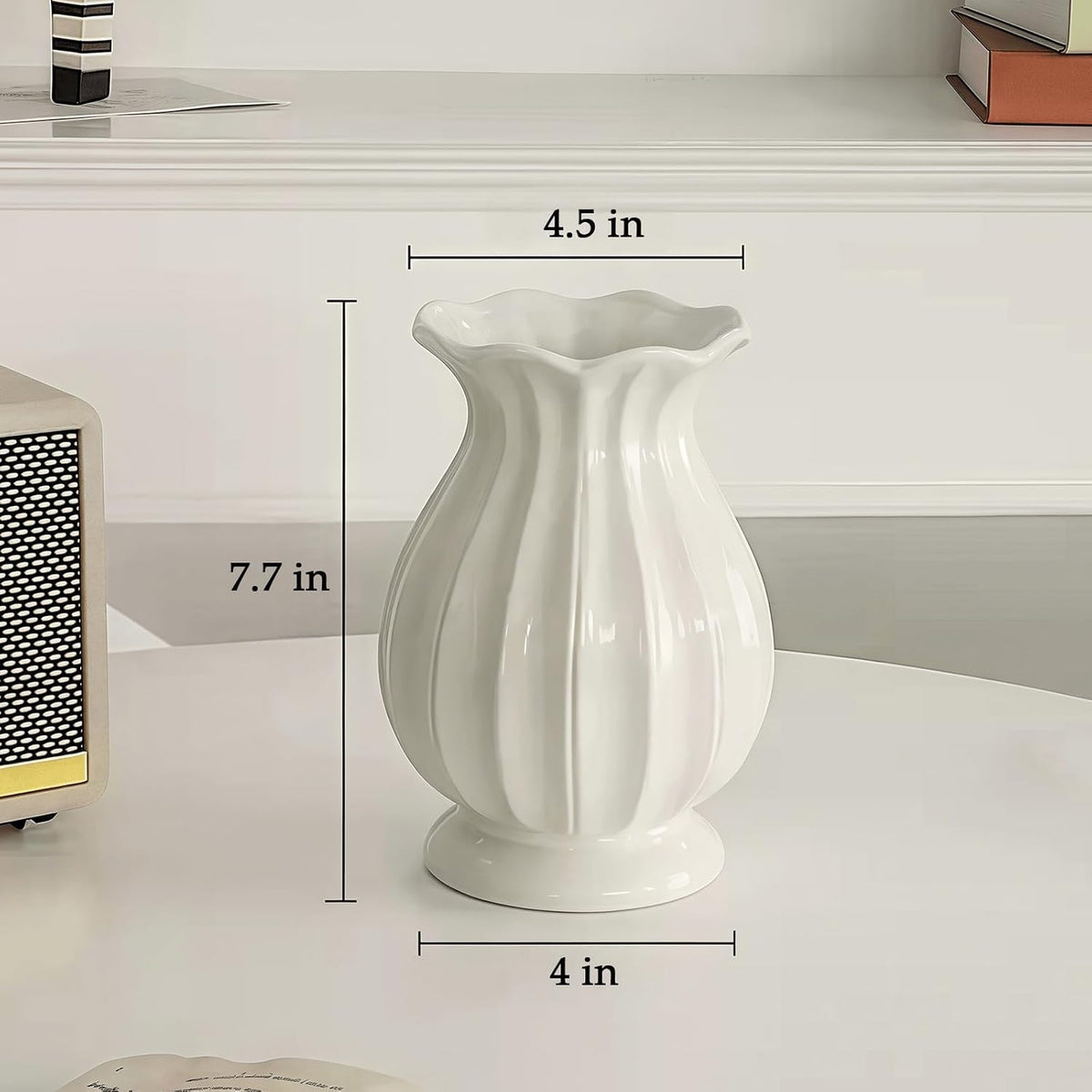 White Ceramic Flower Vase for Modern Home Décor, 7.5 Inch