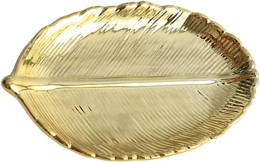 Lependor Golden Leaf Shaped Small Ceramic Jewelry Ring Dish Necklace Bracelet Holder Tray Organizer, Ceramic Decorative Trinket Dish for Wedding Party Woman Girl -Small Gold Leaf