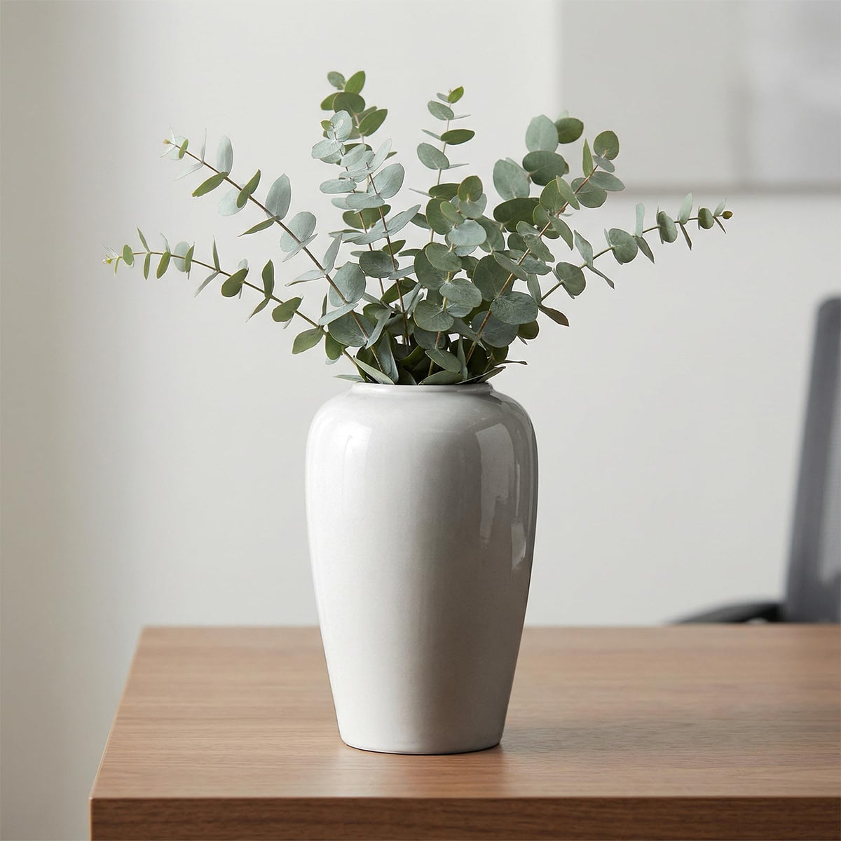White Ceramic Vase for Centerpiece, 8 Inch Modern Vases Home Decor, Decorative Flower Vase for Pampas Grass, Coffee Table Living Room Small Shelf Kitchen Decor
