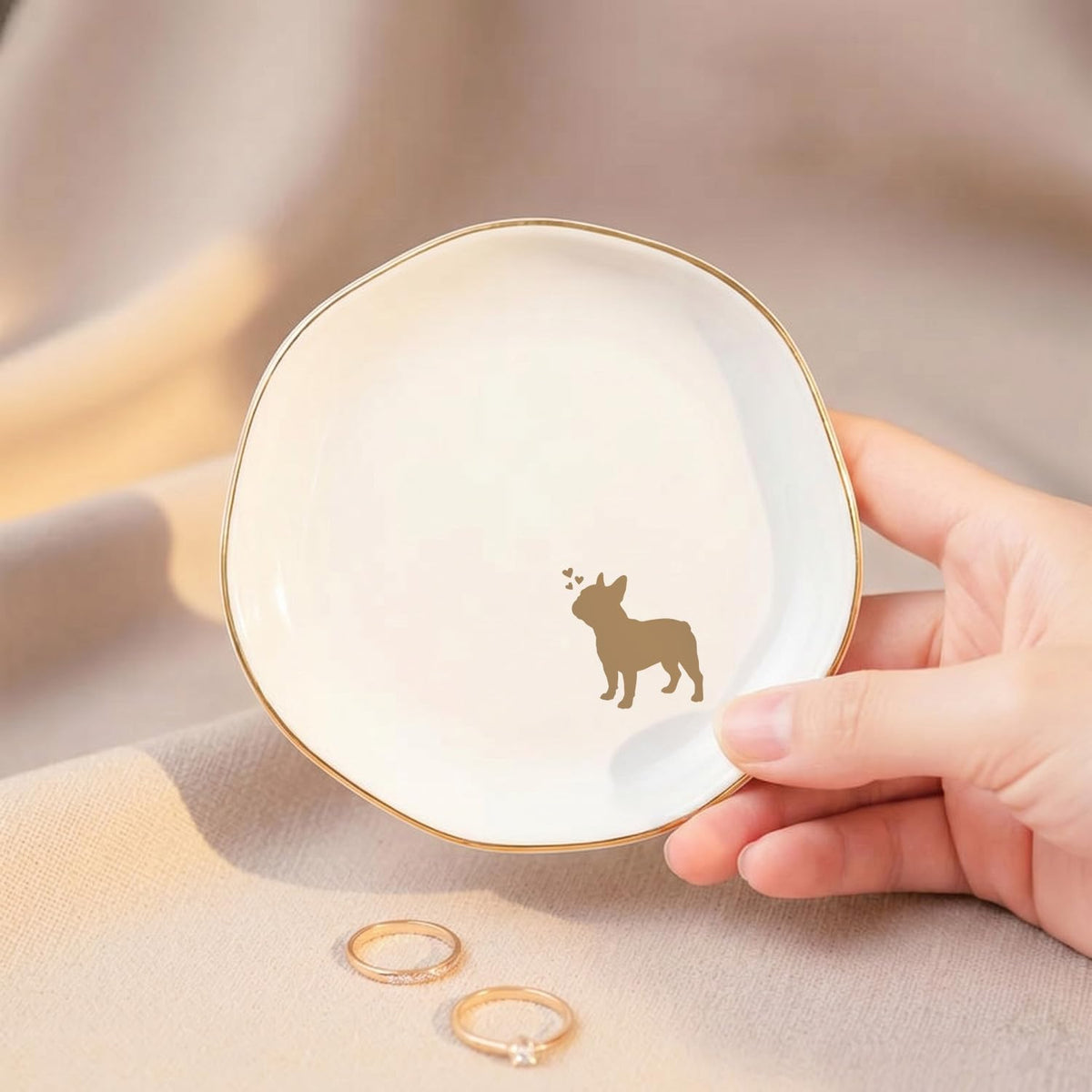 French Bulldog Jewelry Dish Tray for Dog Lover,Ceramic Trinket Tray, Key Bowl, Decorative Plate 4.7 in