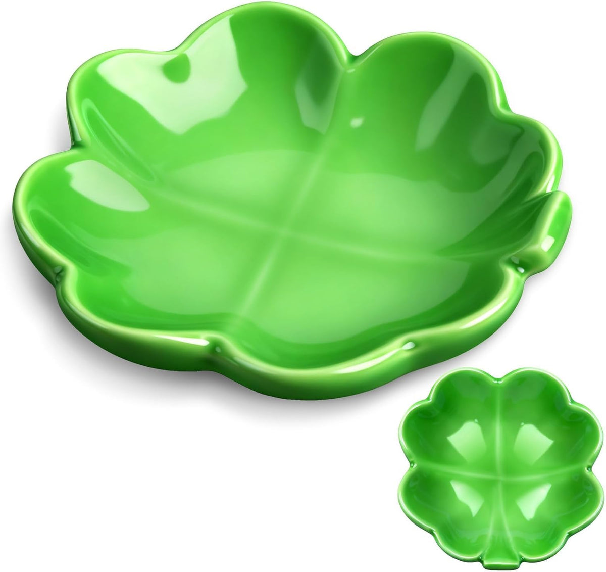 St. Patrick's Day Four-Leaf Clovers Ceramic Tray St. Patrick's Day Green Leaf Ring Dish for Irish Shamrock Accessories Irish Festival Party Supplies