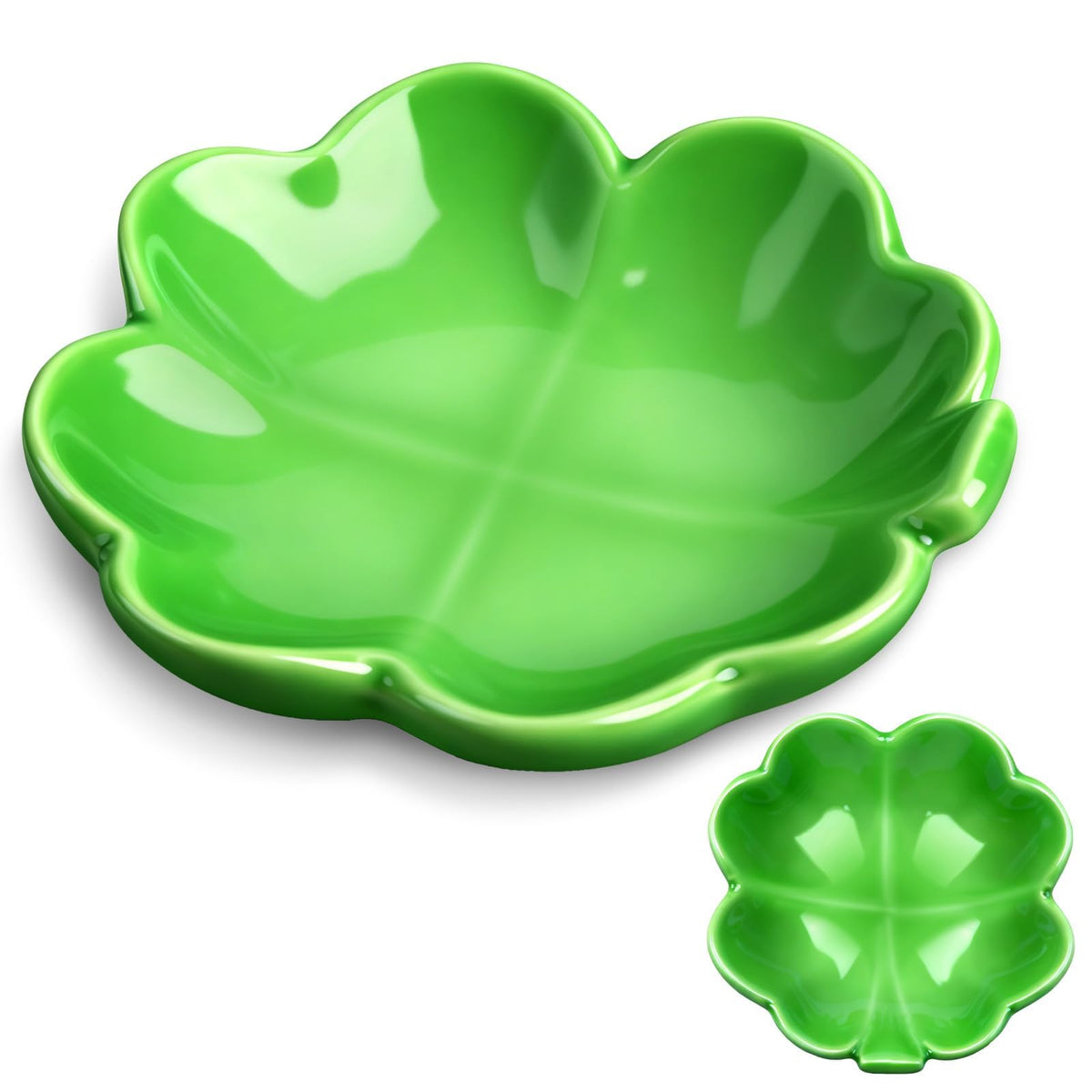 St. Patrick's Day Four-Leaf Clovers Ceramic Tray St. Patrick's Day Green Leaf Ring Dish for Irish Shamrock Accessories Irish Festival Party Supplies