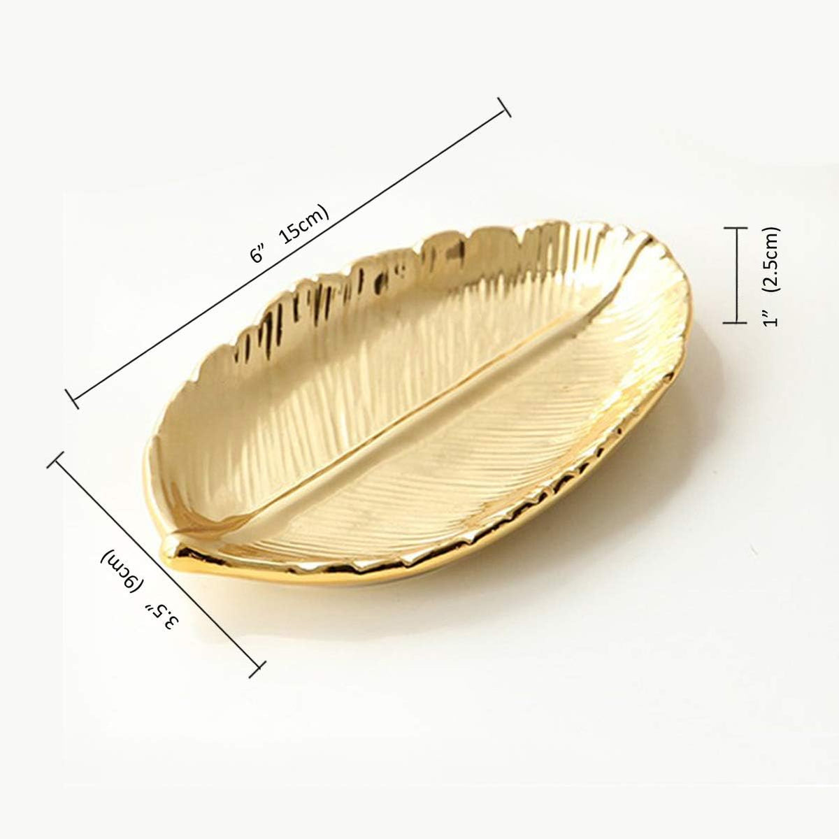 Lependor Golden Leaf Shaped Small Ceramic Jewelry Ring Dish Necklace Bracelet Holder Tray Organizer, Ceramic Decorative Trinket Dish for Wedding Party Woman Girl -Small Gold Leaf