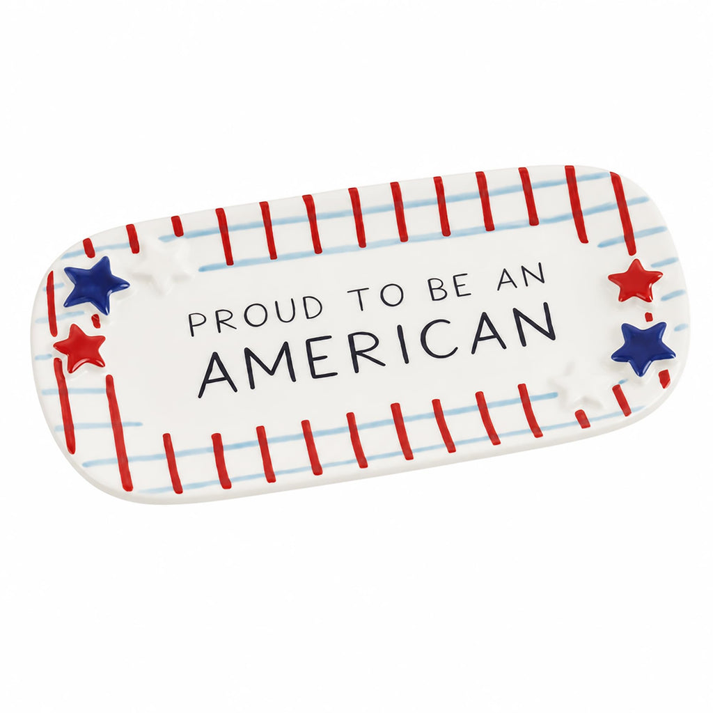 Mud Pie Red Ceramic Stripe American Sentiment Tray, America 250 Merchandise