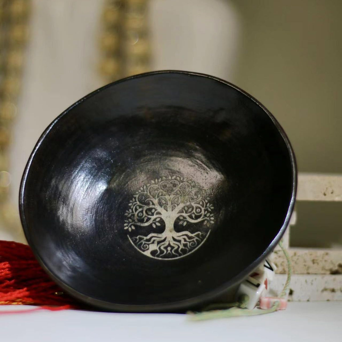 Prayer Offering Ritual Bowl Plate Great for Use Candles Tray Religious Spiritual Gifts （Black Tree Life）