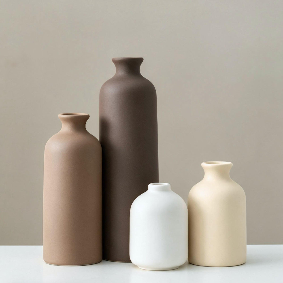 Small Beige Ceramic Vase Set of 3,Modern Boho Farmhouse Flowers Vases