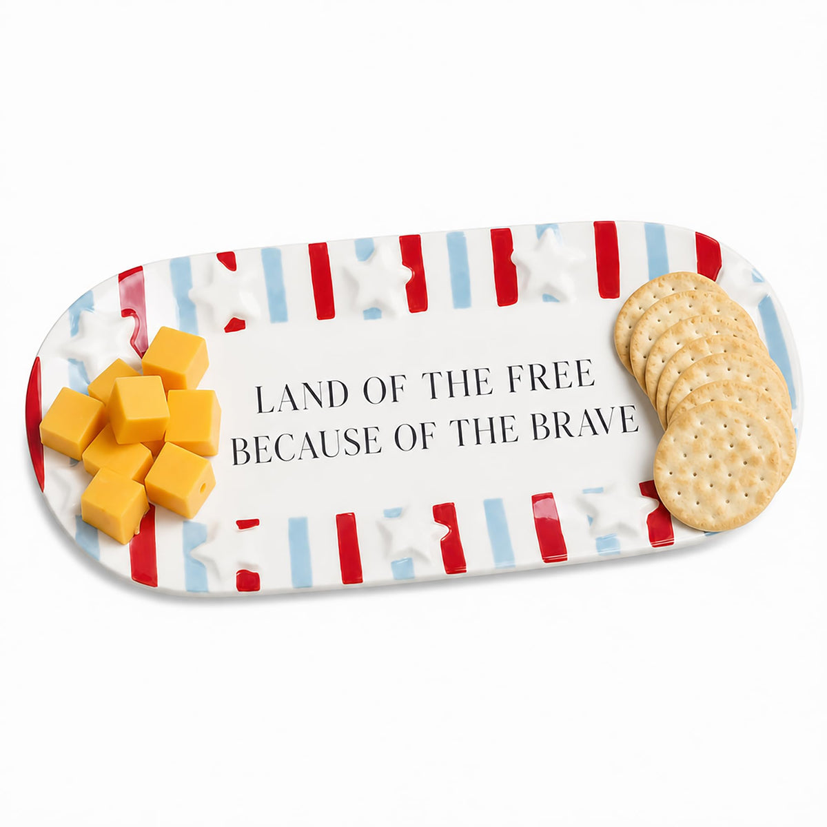 Mud Pie Red Ceramic Stripe American Sentiment Tray, America 250 Merchandise