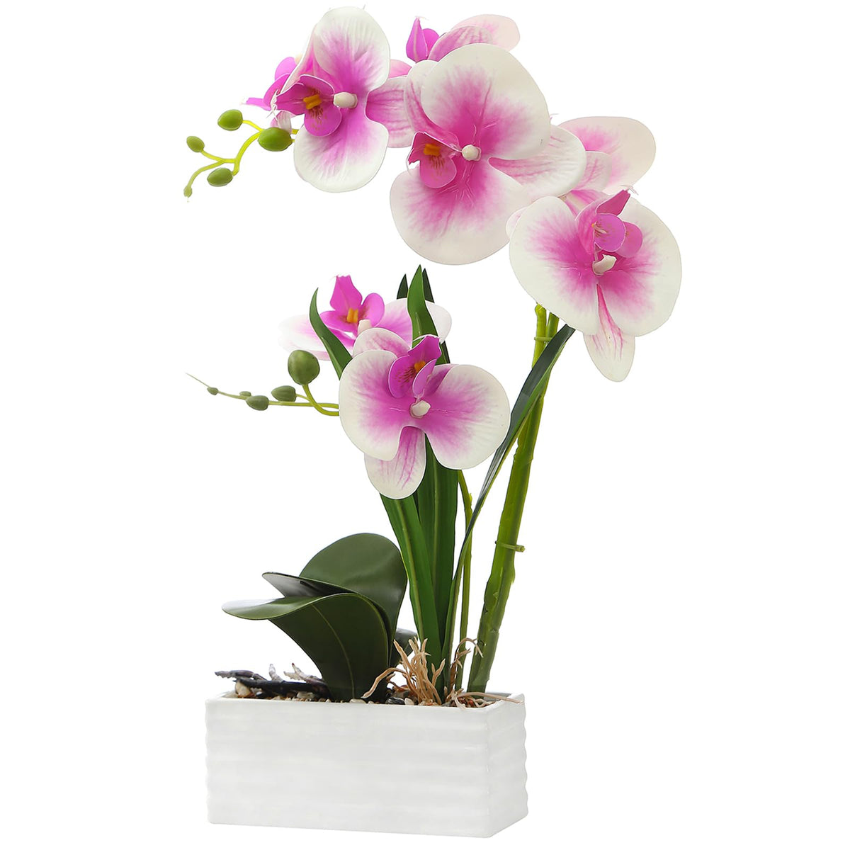 Artificial Real Touch Orchid Flowers with White Ceramic Vase, Orange