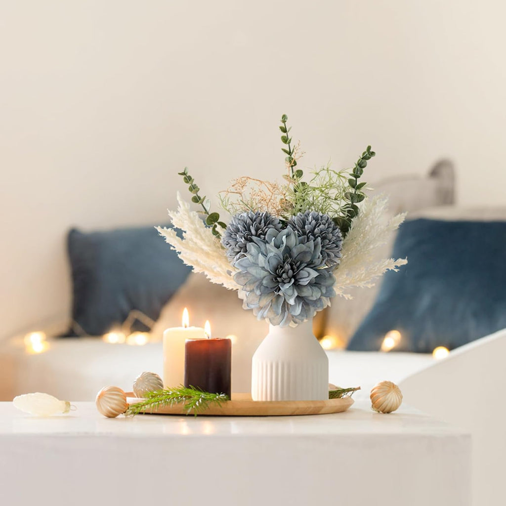 Mkono Fake Flowers in Ceramic Vase, 12.5" Coffee Table Centerpieces, Blue