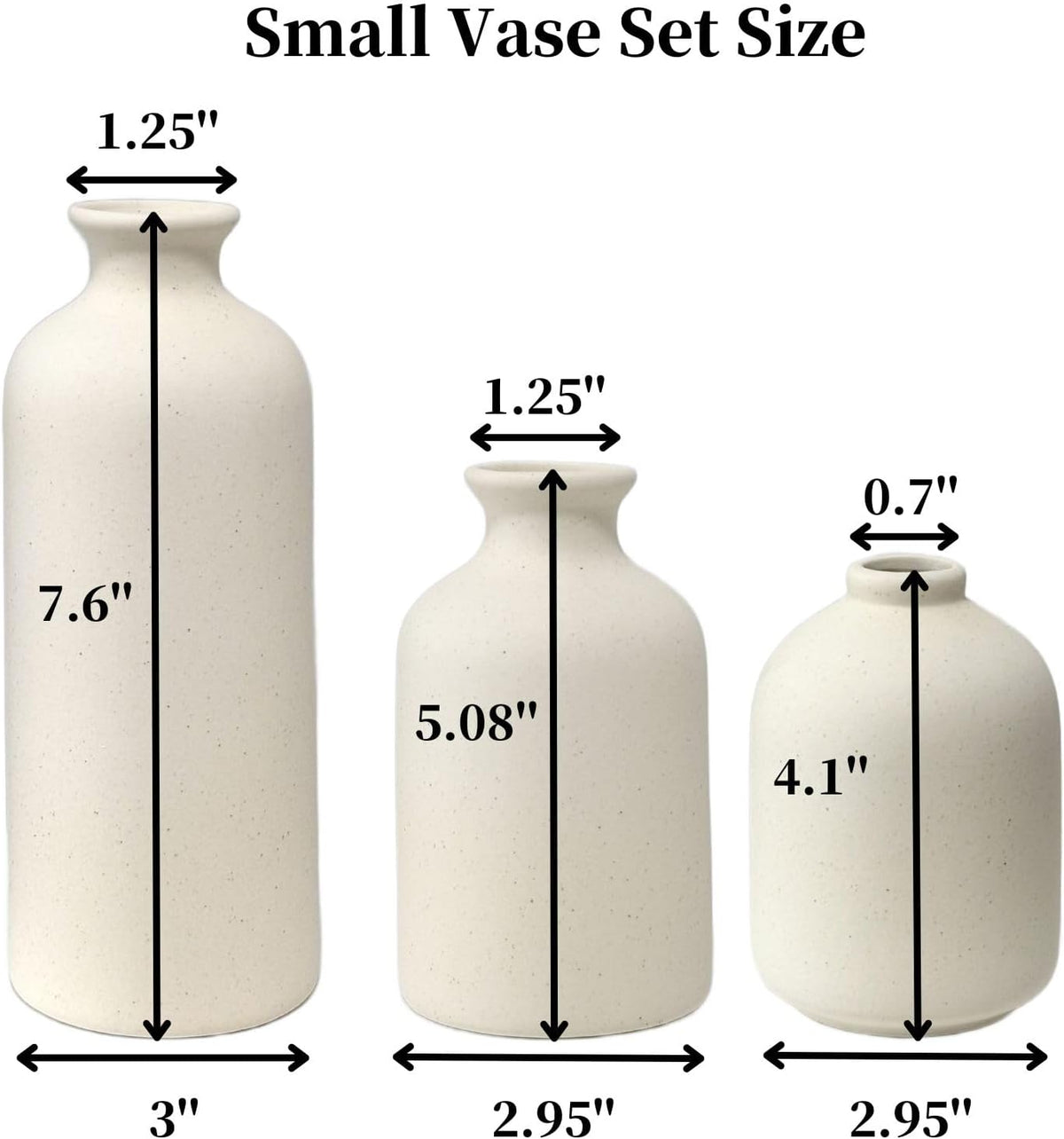 Small Beige Ceramic Vase Set of 3,Modern Boho Farmhouse Flowers Vases