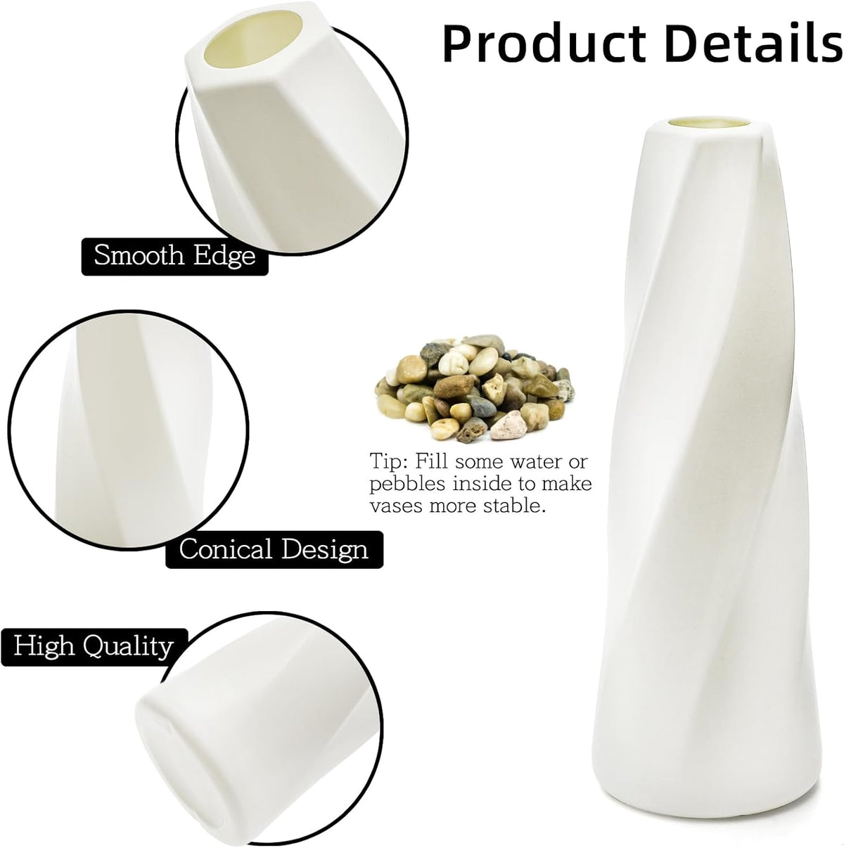 10 Pack Composite Plastic Flower Vase Bulk, 8" Warm Ivory Modern Style Vases for Centerpieces, Small Unbreakable Bud Vase, Conic Floral Vase for Bouquet Home Decor Wedding Party Dinner Table