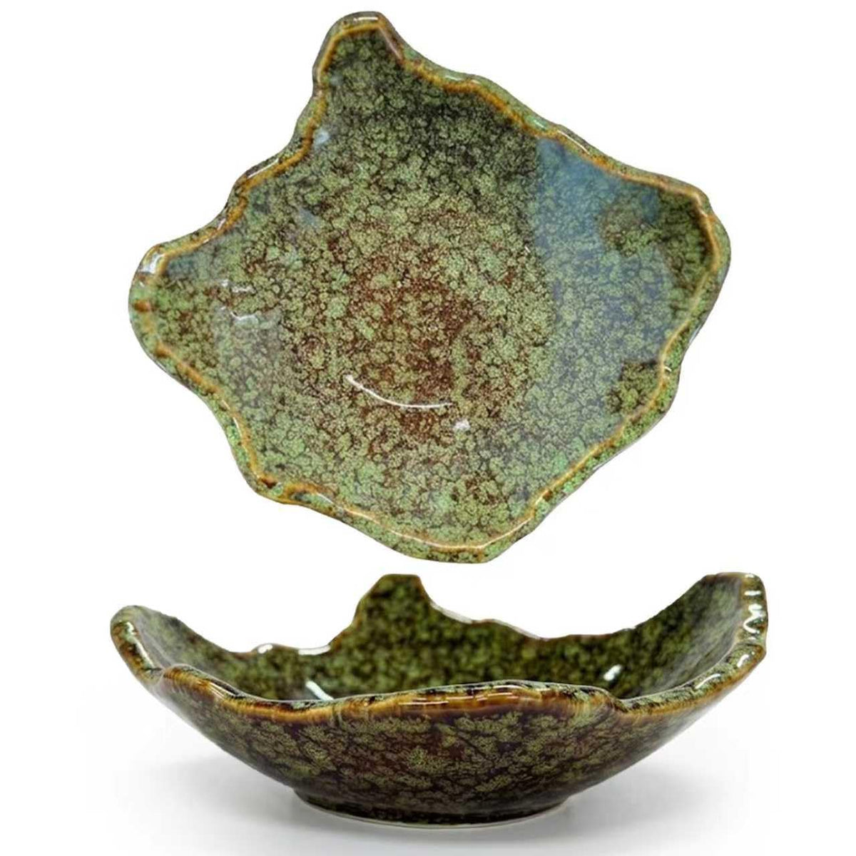 8" Small Ceramic Decorative Bowl 1 Pice – Irregular Rim Reactive Glaze Candy Plate, Berry Bowl, Entryway Catchall, Japanese Style Fruit Dish for Tabletop or Home Decor (Reactive Glaze)