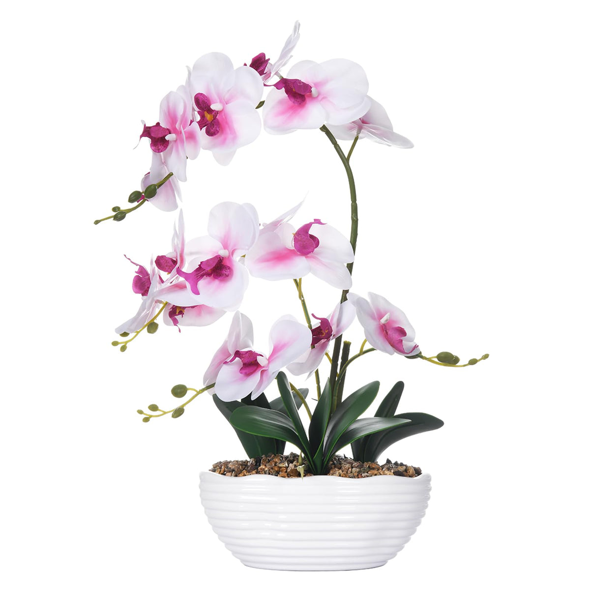 Large Silk Orchid in Wave Pot 19" Phalaenopsis Centerpiece for Table, White