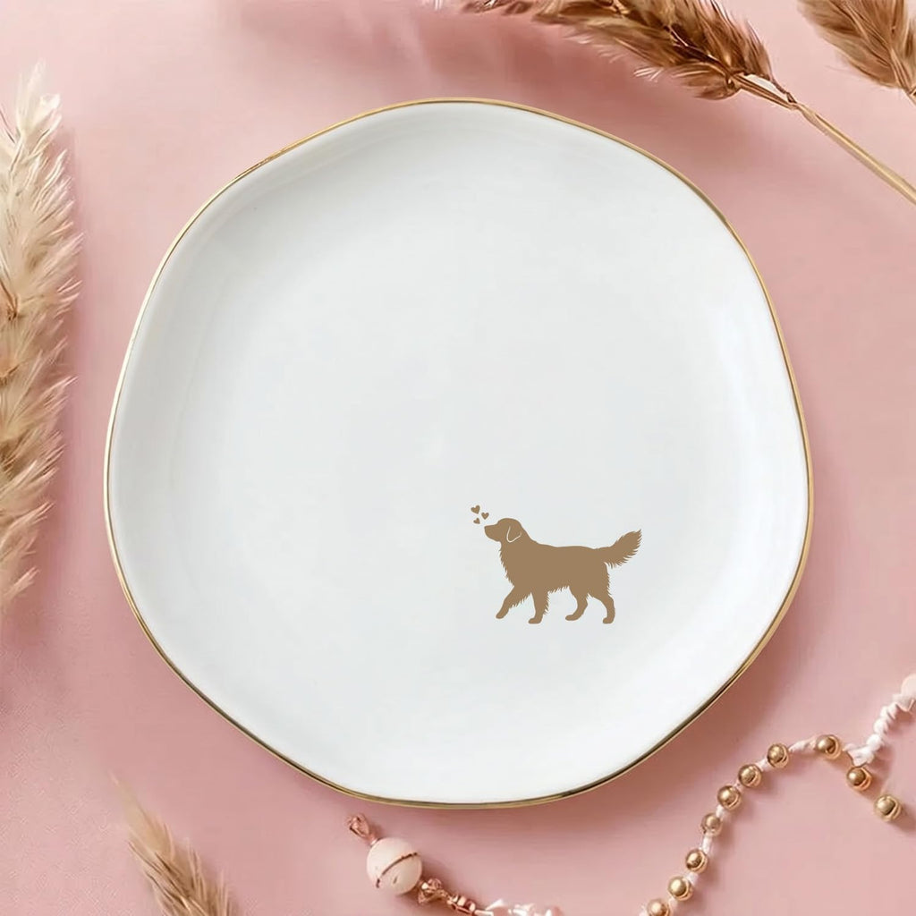 Golden Retriever Jewelry Dish Tray for Dog Lover,Ceramic Trinket Tray, Key Bowl, Decorative Plate 4.7 in