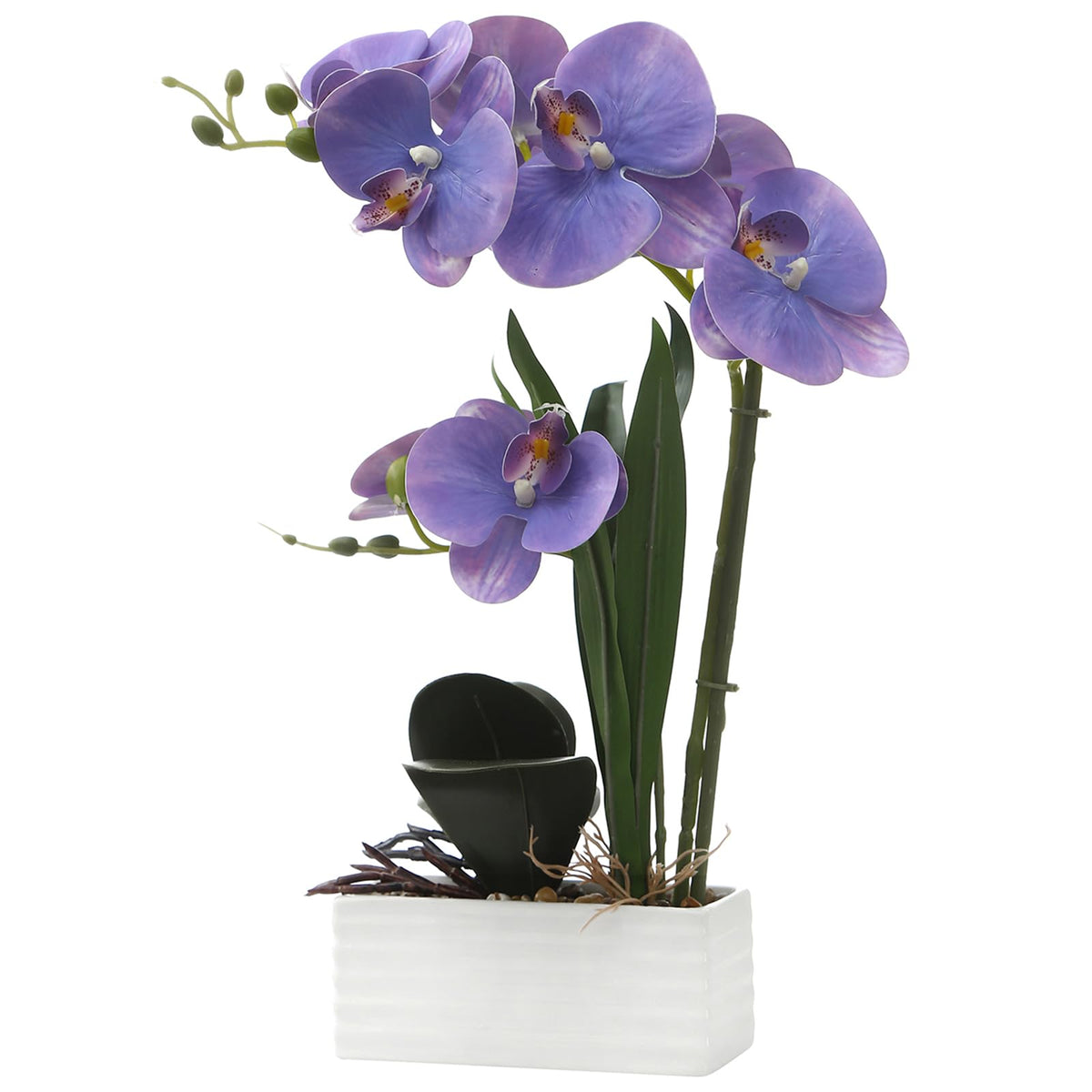 Artificial Real Touch Orchid Flowers with White Ceramic Vase, Orange