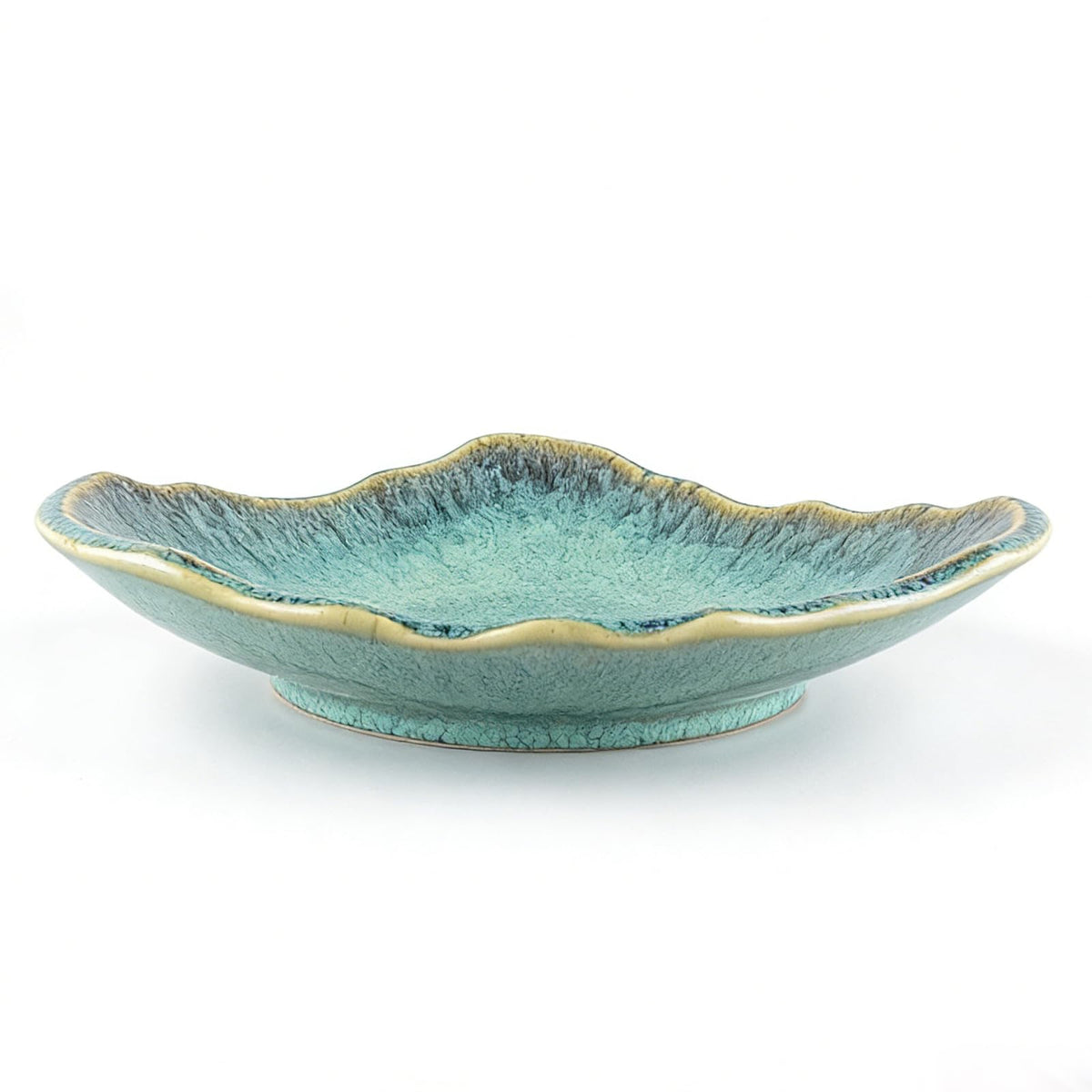 Ceramic Decorative Bowl - 12" Large Blue Pottery, Blue Decorative Bowl, Porcelain Centerpiece Tray, Key Bowl for Entryway Table, Living Room, Dining, Trinket Dish, Gift Decor Tray