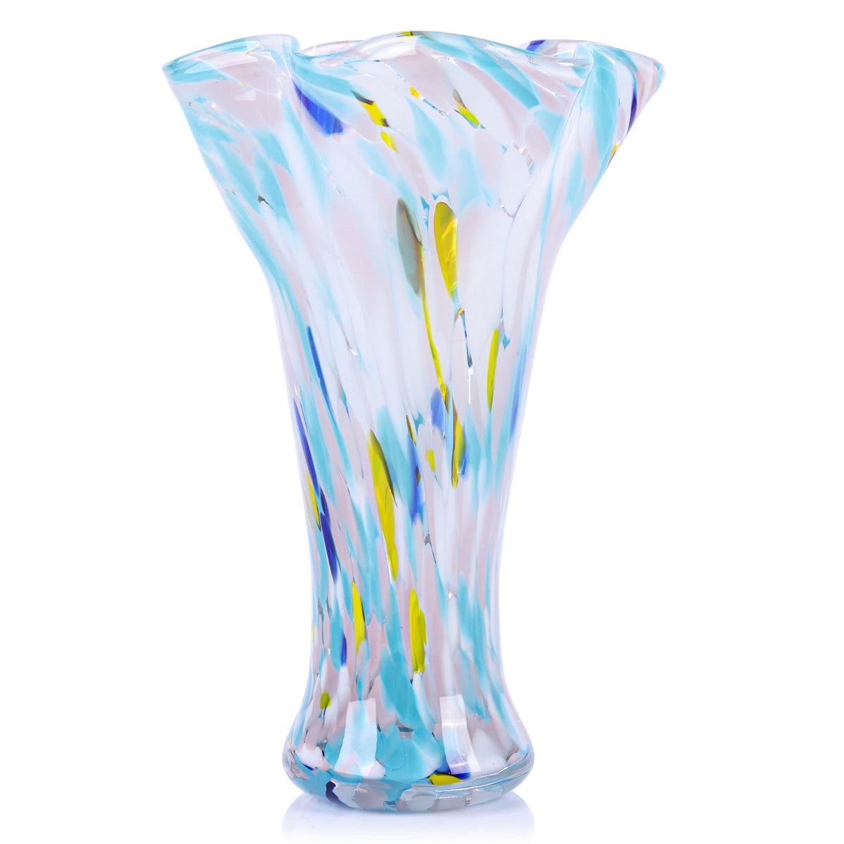 LCCCK 9.0" H Teal Glass Vases for Flower, Unique Hand Blown Glass Vase