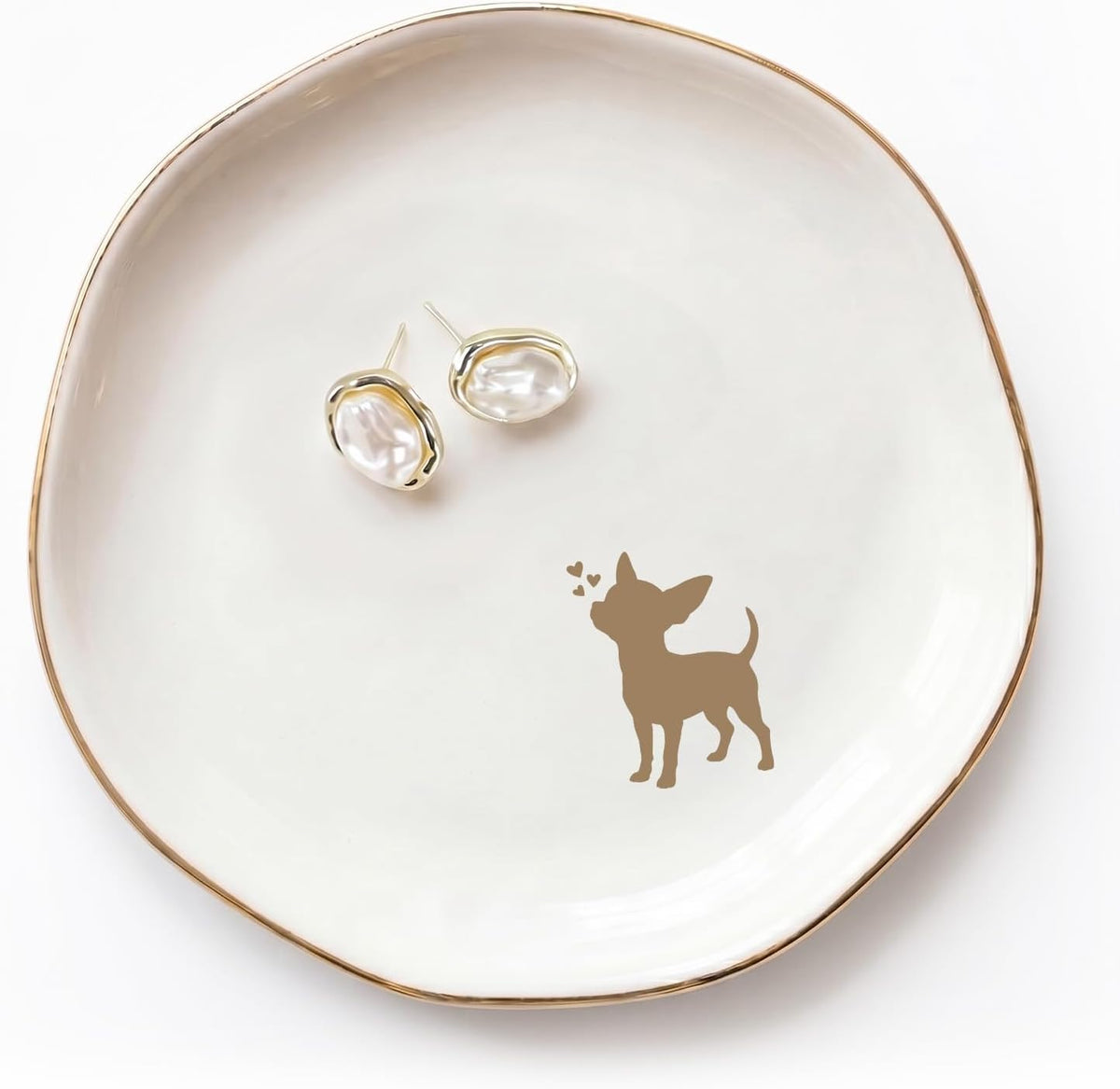 Chihuahua Jewelry Dish Tray for Dog Lover,Ceramic Trinket Tray, Key Bowl, Decorative Plate 4.7in