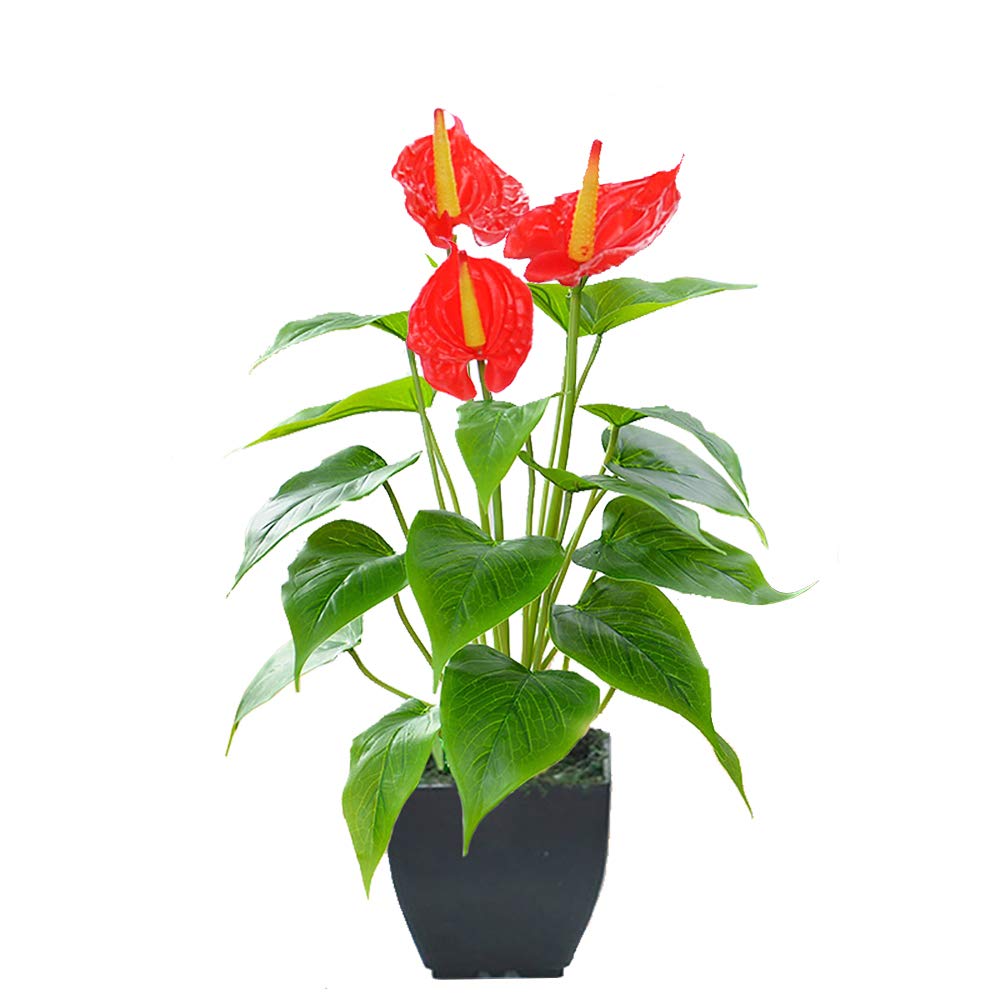 Beebel Artificial Flower Plants Calla Lily Faux Small Potted Plant with Black Pot Fake Bonsai Flower for Home, Office, Indoor and Outdoor Occasions Decor (Orange Fake Flower)