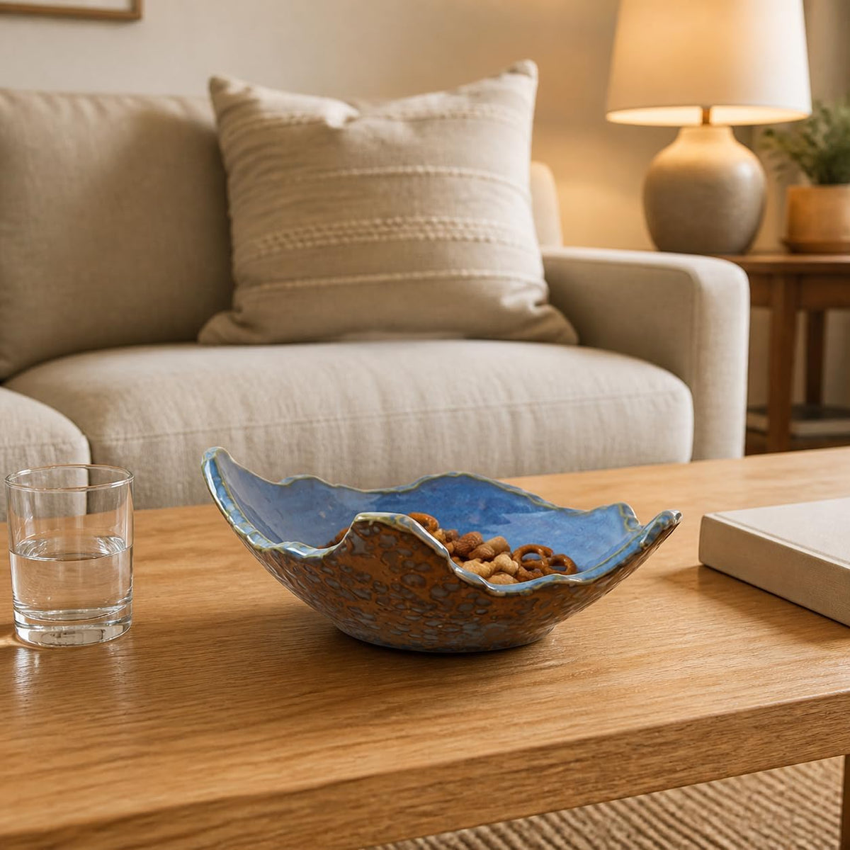 Ceramic Bowl Decorative Irregular Rim Reactive Glaze Ceramic Bowl 8.8 Inch