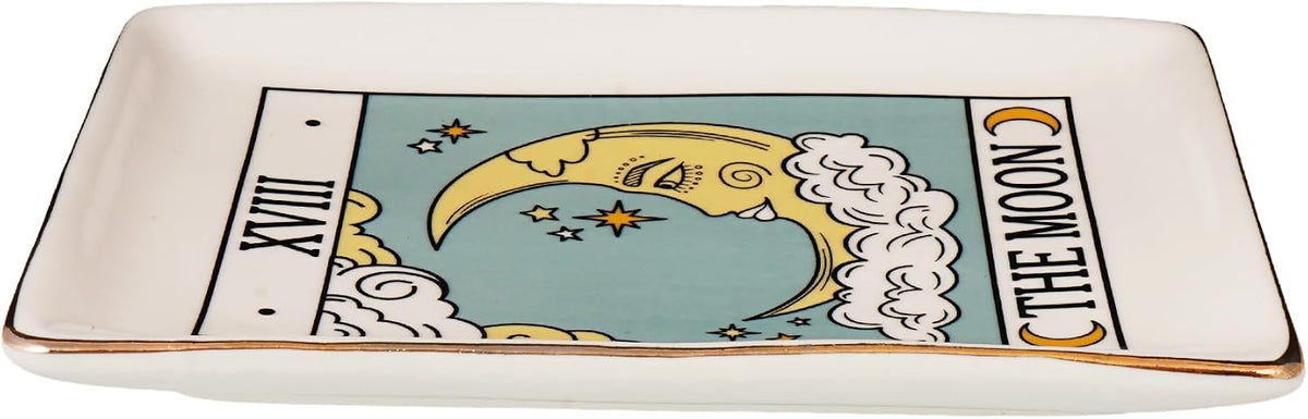 Moon Tarot Card Ceramic Tray – 6.5 x 4.5 Inch Decorative Dish for Jewelry, Keys, Coins, Crystals, or Small Essentials | Mystical Home Décor