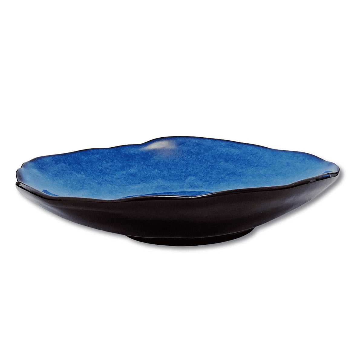 10 Inch Ceramic Decorative Plate, Blue Reactive Glaze Shallow Dish