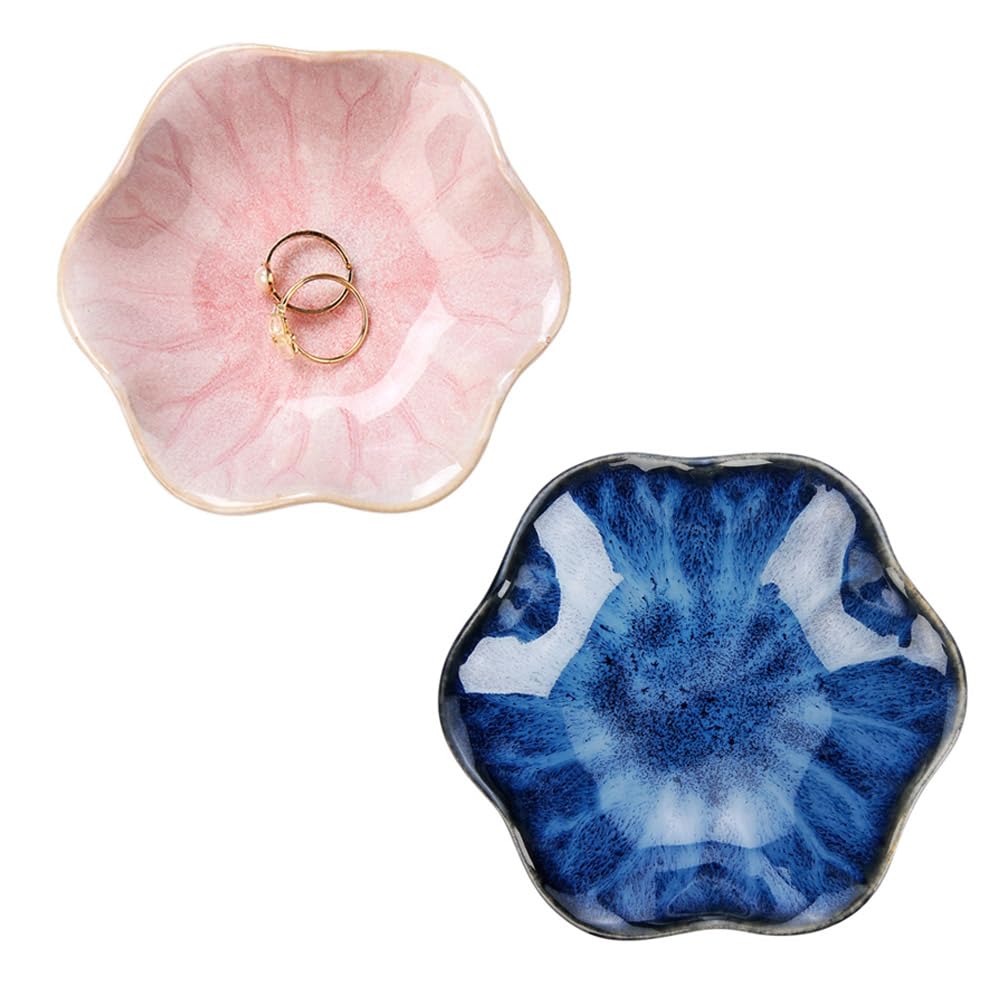 JAMEND CLXP Lotus Leaf Shape Decorative Ring Tray, Small Key Bowl, Ceramic Trinket Tray Jewelry Dish Organizing Necklace Earrings, Home Decoration for Mom Best Friend Sister, Pink.