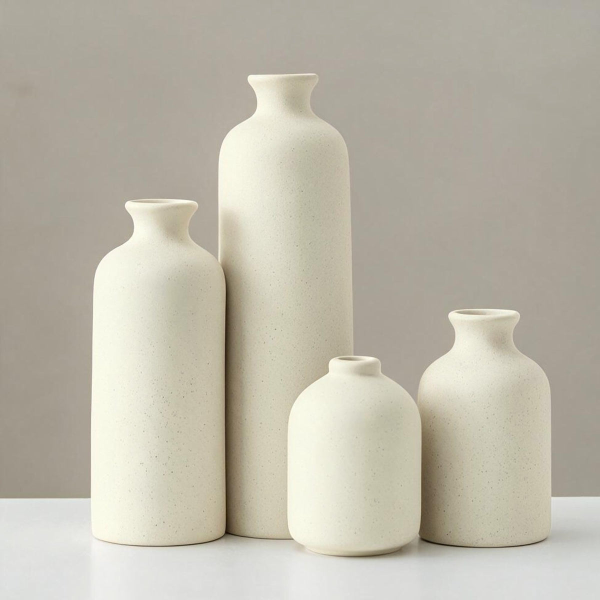 Small Beige Ceramic Vase Set of 3,Modern Boho Farmhouse Flowers Vases