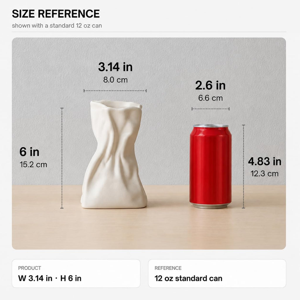 WENSHUO Crinkle Paper Bag Vase, Ceramic Flower Vase, 6-Inch, Matte Crème