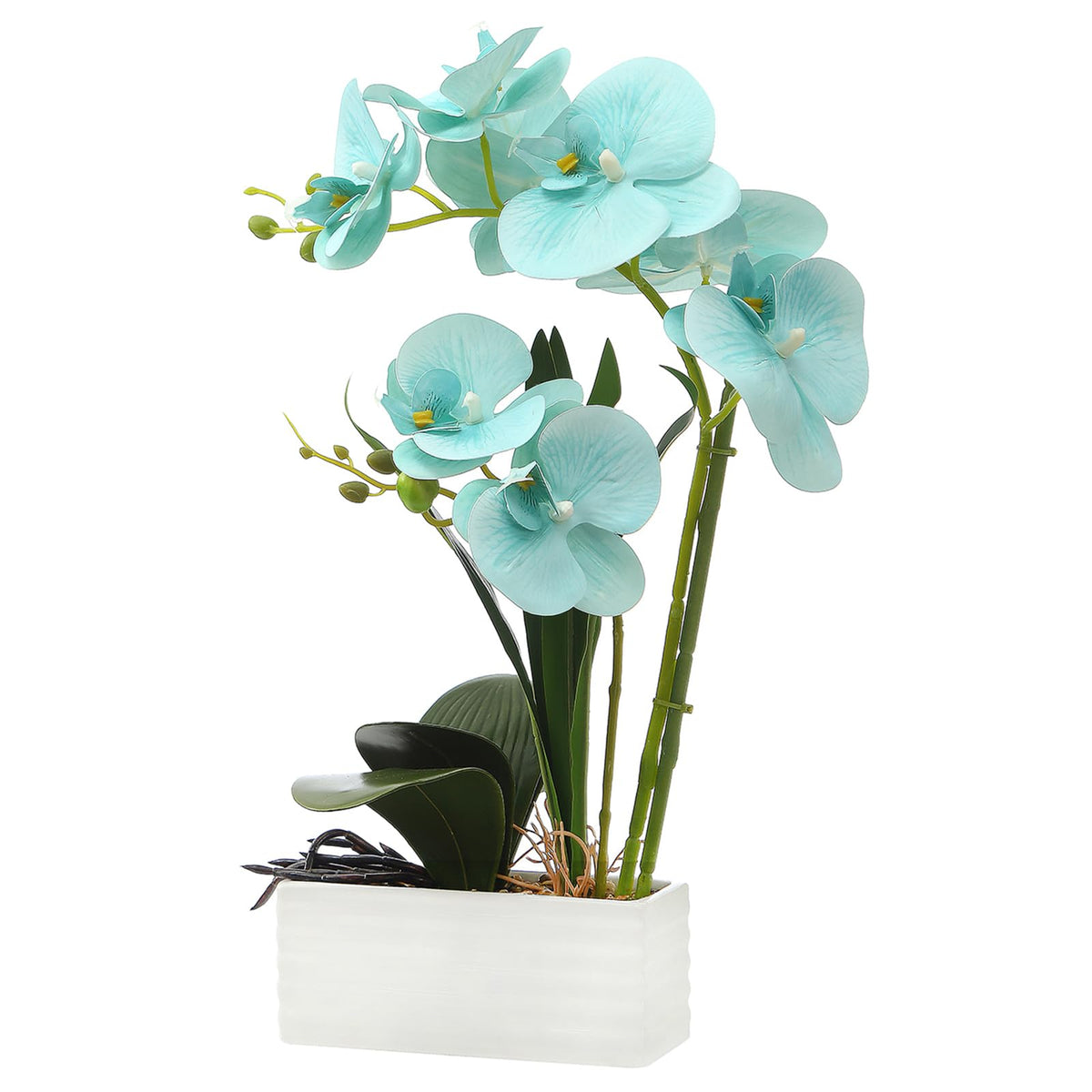 Artificial Real Touch Orchid Flowers with White Ceramic Vase, Orange