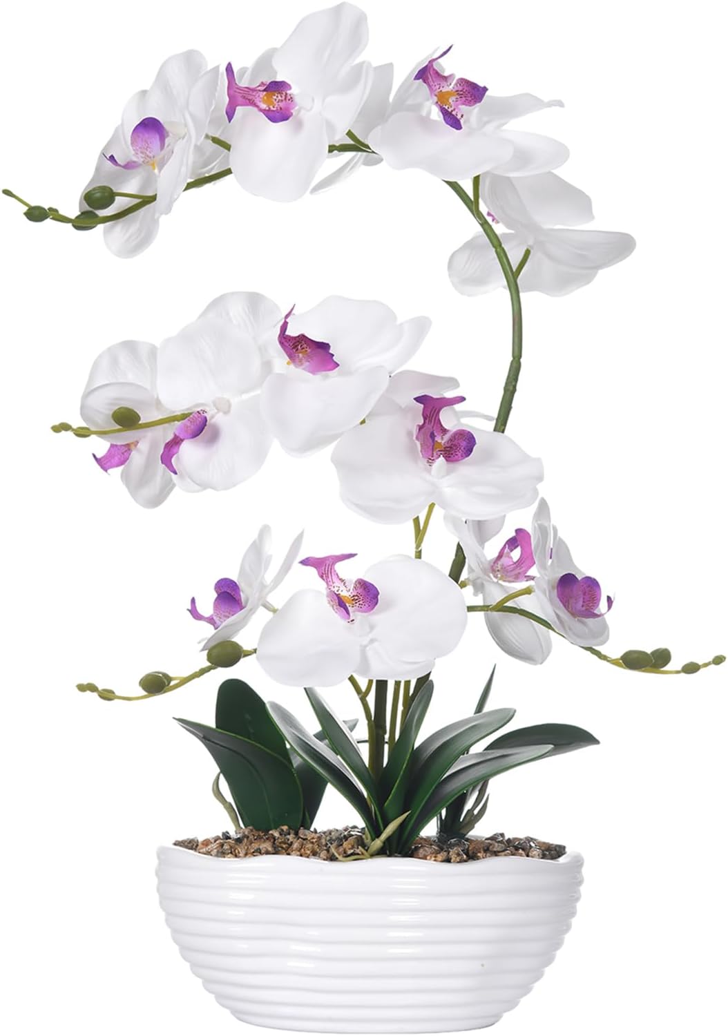 Large Silk Orchid in Wave Pot 19" Phalaenopsis Centerpiece for Table, White