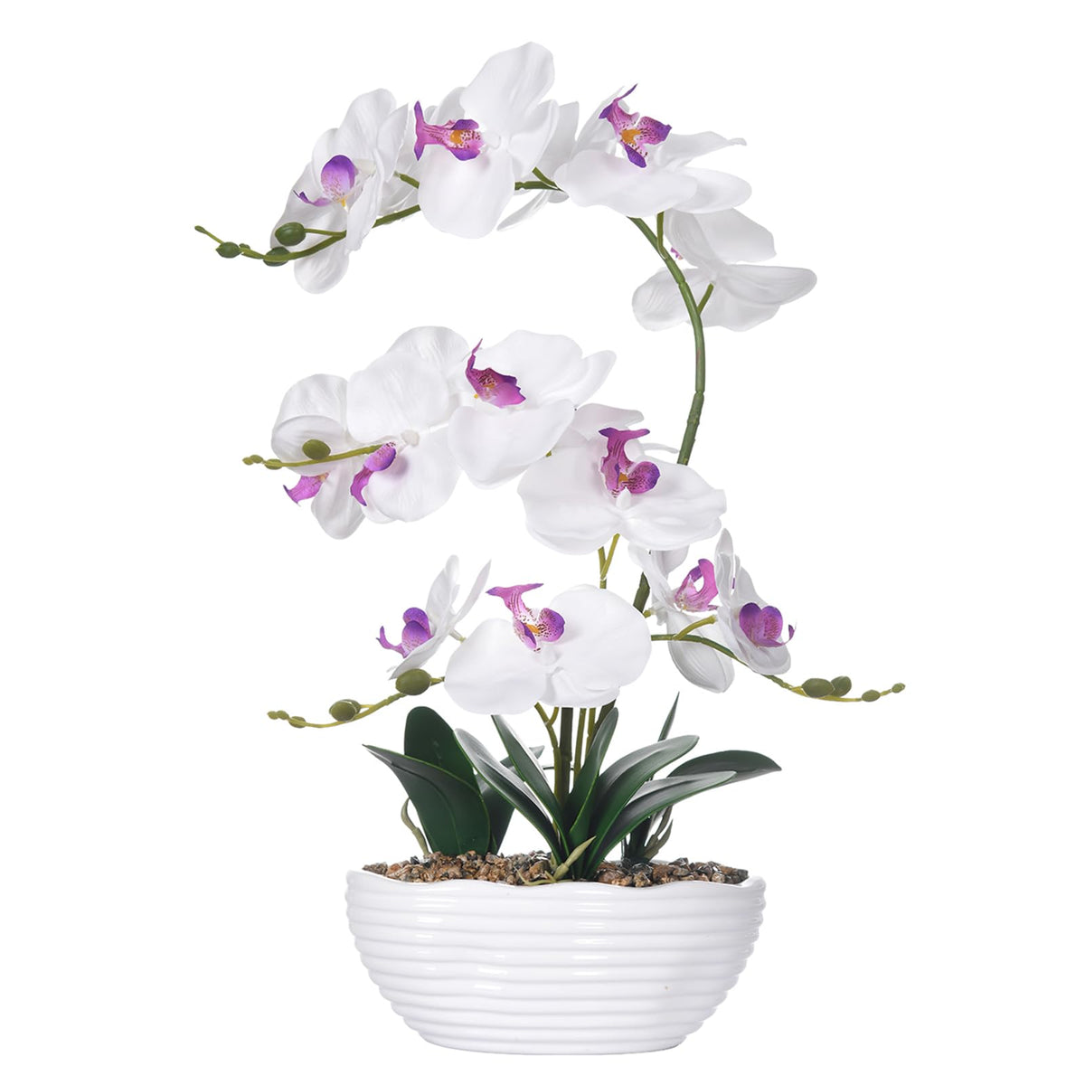 Large Silk Orchid in Wave Pot 19" Phalaenopsis Centerpiece for Table, White