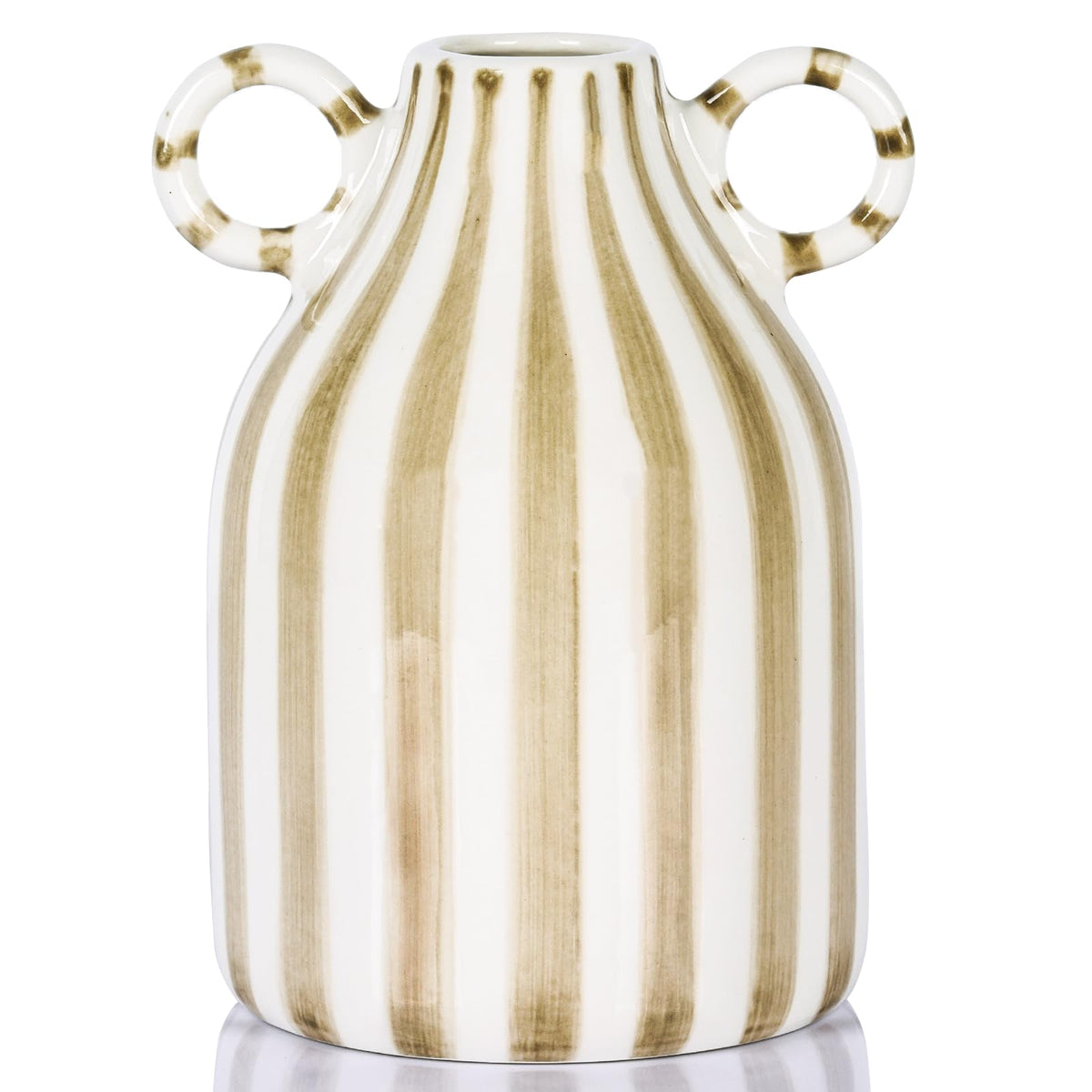 Blue and White Ceramic Vase with Handle, Nordic Boho Small Vases Side Table Flower Centerpiece, Wide Mouth Single Flower Vase Pampas Grass Decorative - for Home Window Sill Living Dining Room Kitchen